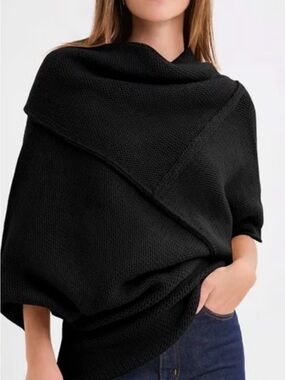 MARELLA Black Draped Knit Poncho Sweater